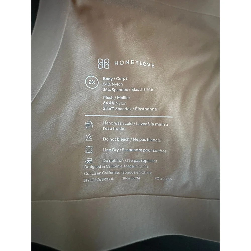 Honeylove LiftWear CrossOver Bra 2X Nude Wireless Support Removable Cup LWBR0301